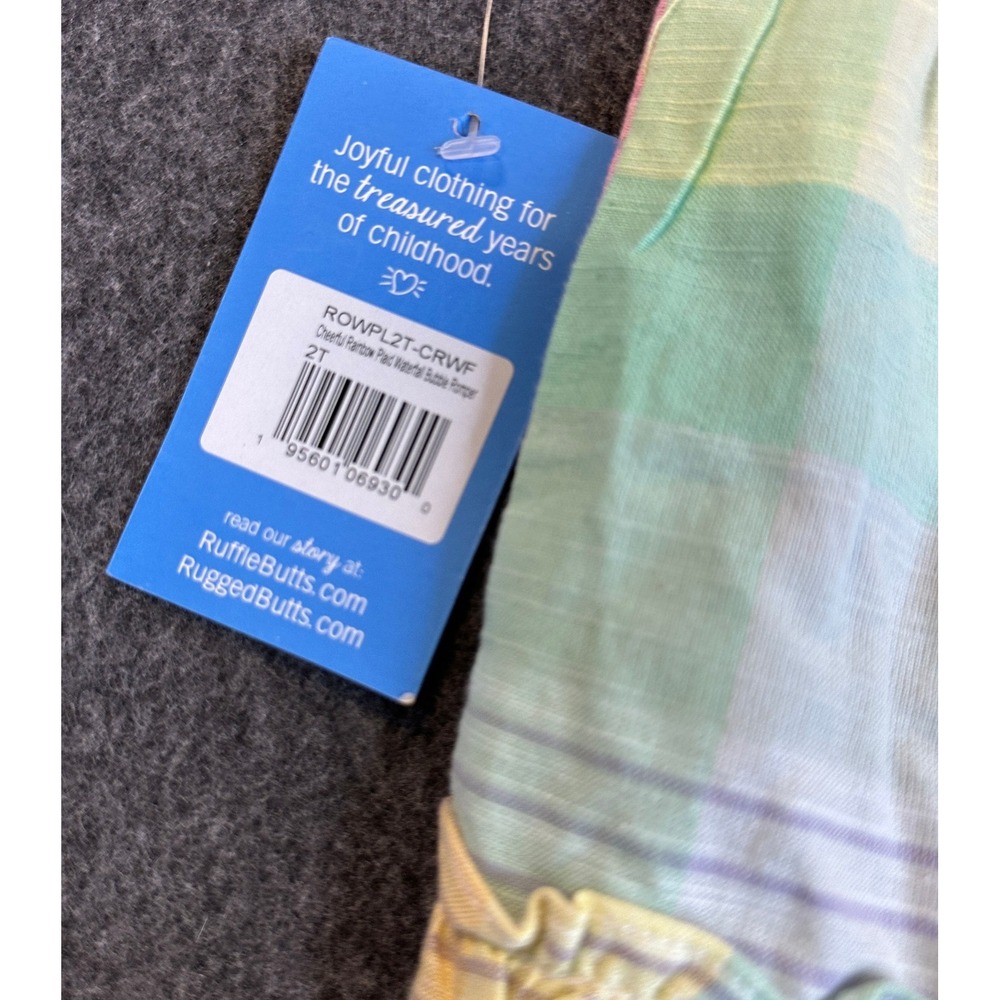 NEW RuffleButts Girls Romper Rainbow Gingham Plaid Size 2T Snap Ruffle Butts - Picture 9 of 14